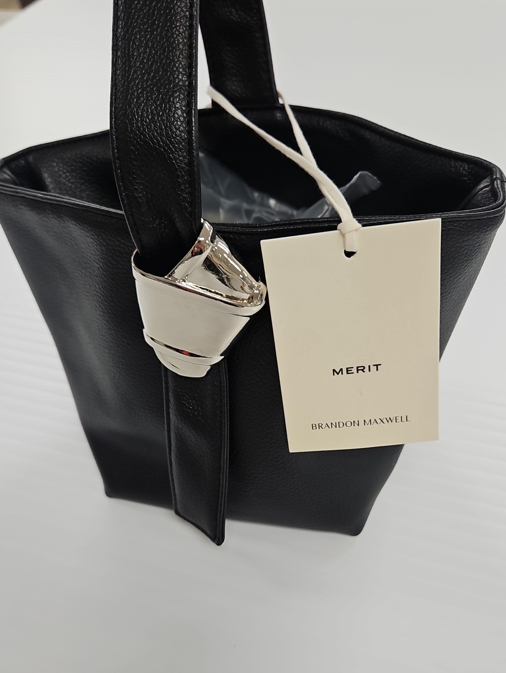 Brandon Maxwell Black Leather Bucket Tote with Silver-Tone Accent
